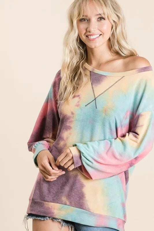 BiBi Tie Dye Print French Terry Sweatshirt - Trendsi - Flyclothing LLC