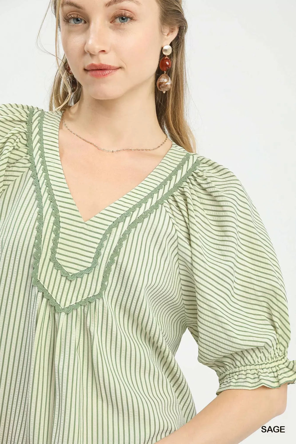 Umgee Stripe V-Neck Blouse - Trendsi - Flyclothing LLC