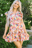 Ruffled Printed Cap Sleeve Mini Dress - Trendsi - Flyclothing LLC