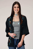 Roper Womens Long Sleeve Pullover Black Poly American Crepe Cardigan With Waist Length Embroidery - Roper - Flyclothing LLC
