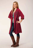 Roper Womens Solid Poly Wine Short Sleeve Cardigan - Roper - Flyclothing LLC