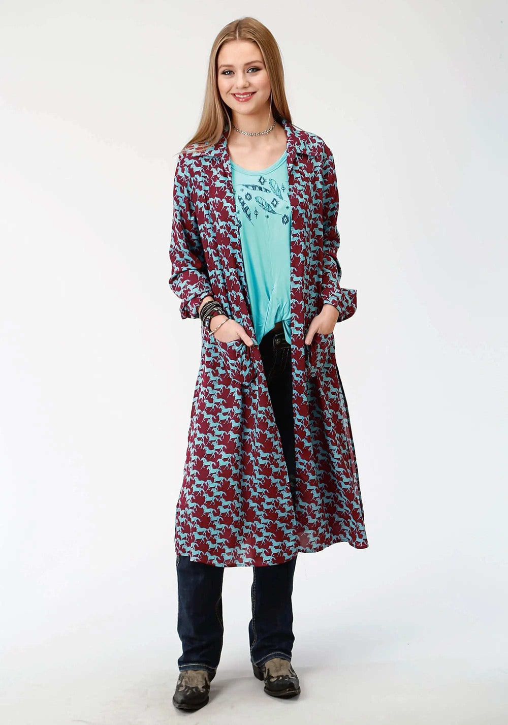 Roper Womens Red And Blue Print Western Cardigan - Roper - Flyclothing LLC