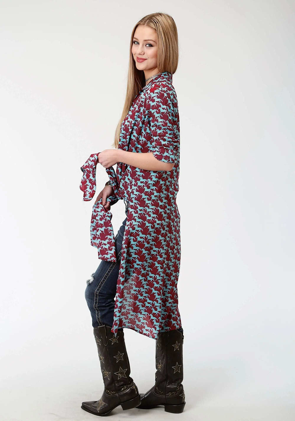 Roper Womens Red And Blue Print Western Cardigan - Roper - Flyclothing LLC