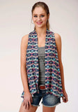 Roper Womens Navy Blue Red And Turquoise Aztec Print Sleeveless Cardigan - Roper - Flyclothing LLC