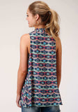 Roper Womens Navy Blue Red And Turquoise Aztec Print Sleeveless Cardigan - Roper - Flyclothing LLC