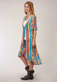 Roper Womens Blue Yellow And Red Serape Print Short Sleeve Cardigan - Roper - Flyclothing LLC