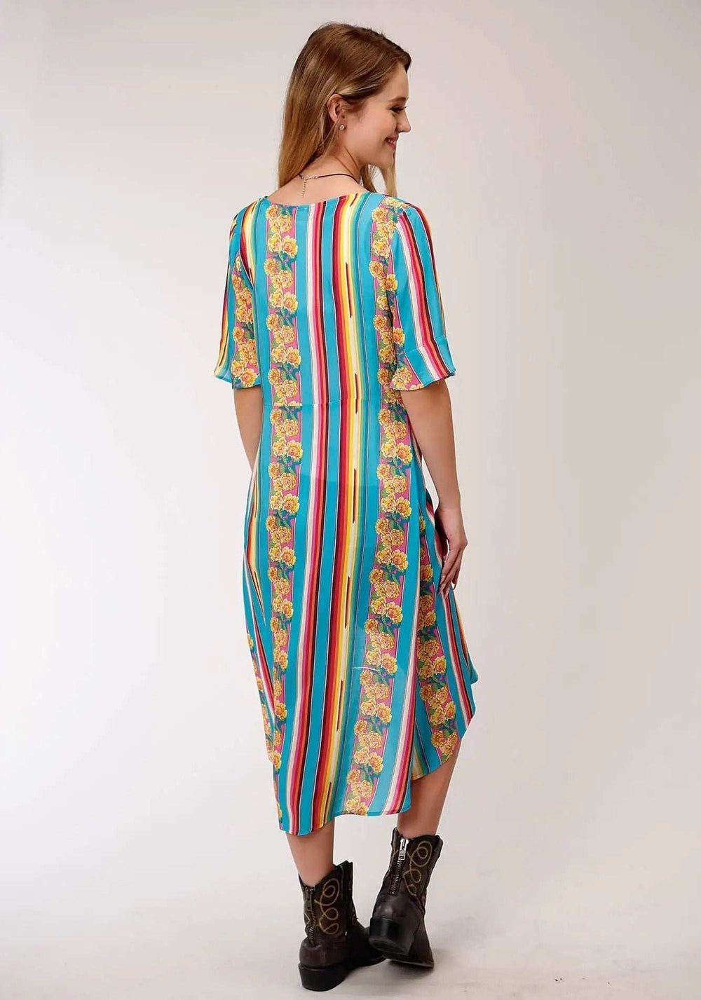 Roper Womens Blue Yellow And Red Serape Print Short Sleeve Cardigan - Roper - Flyclothing LLC