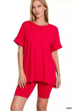 Zenana Full Size Brushed Dty Microfiber Round Neck Top and Biker Shorts Set Plus Size - Trendsi - Flyclothing LLC