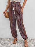 Tassel Printed High Waist Pants - Trendsi - Flyclothing LLC
