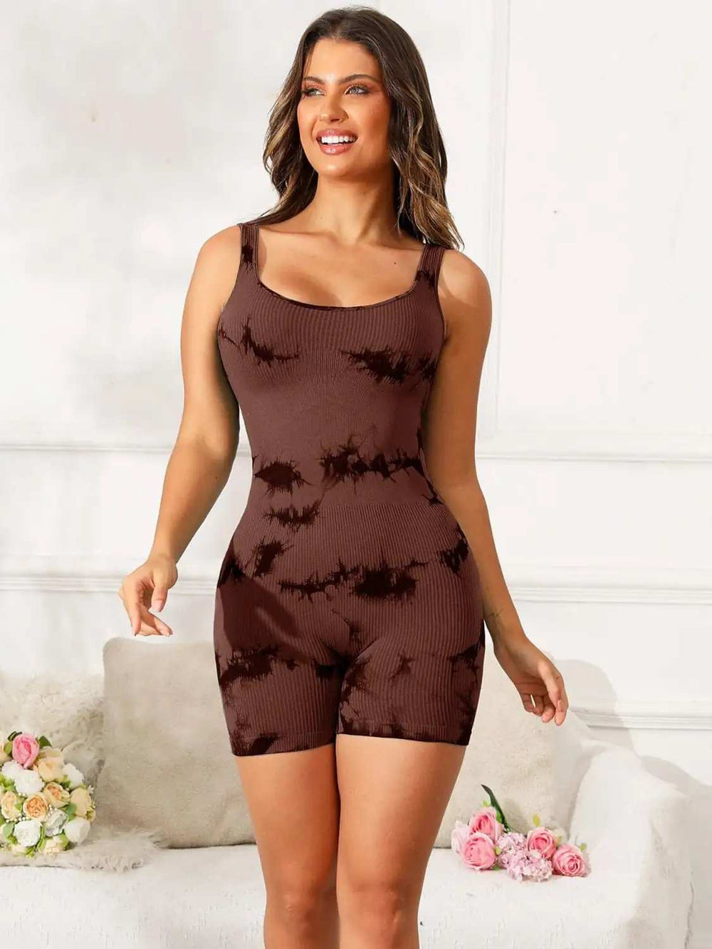 Tie-Dye Wide Strap Active Romper - Trendsi - Flyclothing LLC