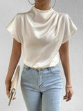 Mock Neck Short Sleeve Blouse - Trendsi - Flyclothing LLC
