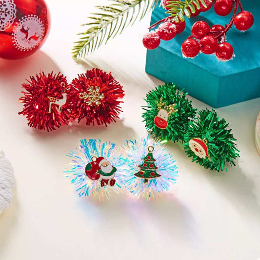 Christmas Asymmetrical Tinsel Ball Earrings - Trendsi - Flyclothing LLC
