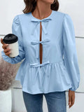 Ivy Lane Peplum Tied Long Sleeve Blouse - Trendsi - Flyclothing LLC