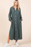 Mittoshop Airflow V-Neck Long Sleeve Button Down Maxi Dress - Trendsi - Flyclothing LLC