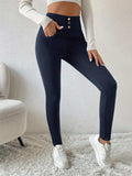 Decorative Button Skinny Pants with Pockets - Trendsi - Flyclothing LLC