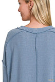 Zenana Ribbed Drop Shoulder Round Neck Sweater - Trendsi - Flyclothing LLC