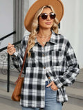 Plaid Collared Neck Long Sleeve Shirt - Trendsi - Flyclothing LLC