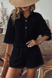 Collared Neck Half Sleeve Top and Shorts Set - Trendsi - Flyclothing LLC