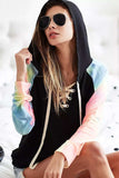 BiBi French Terry Lace Up Hoodie With Tie Dye Sleeves - Trendsi - Flyclothing LLC