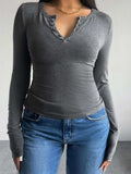 Devine Quarter Button Long Sleeve T-Shirt - Trendsi - Flyclothing LLC