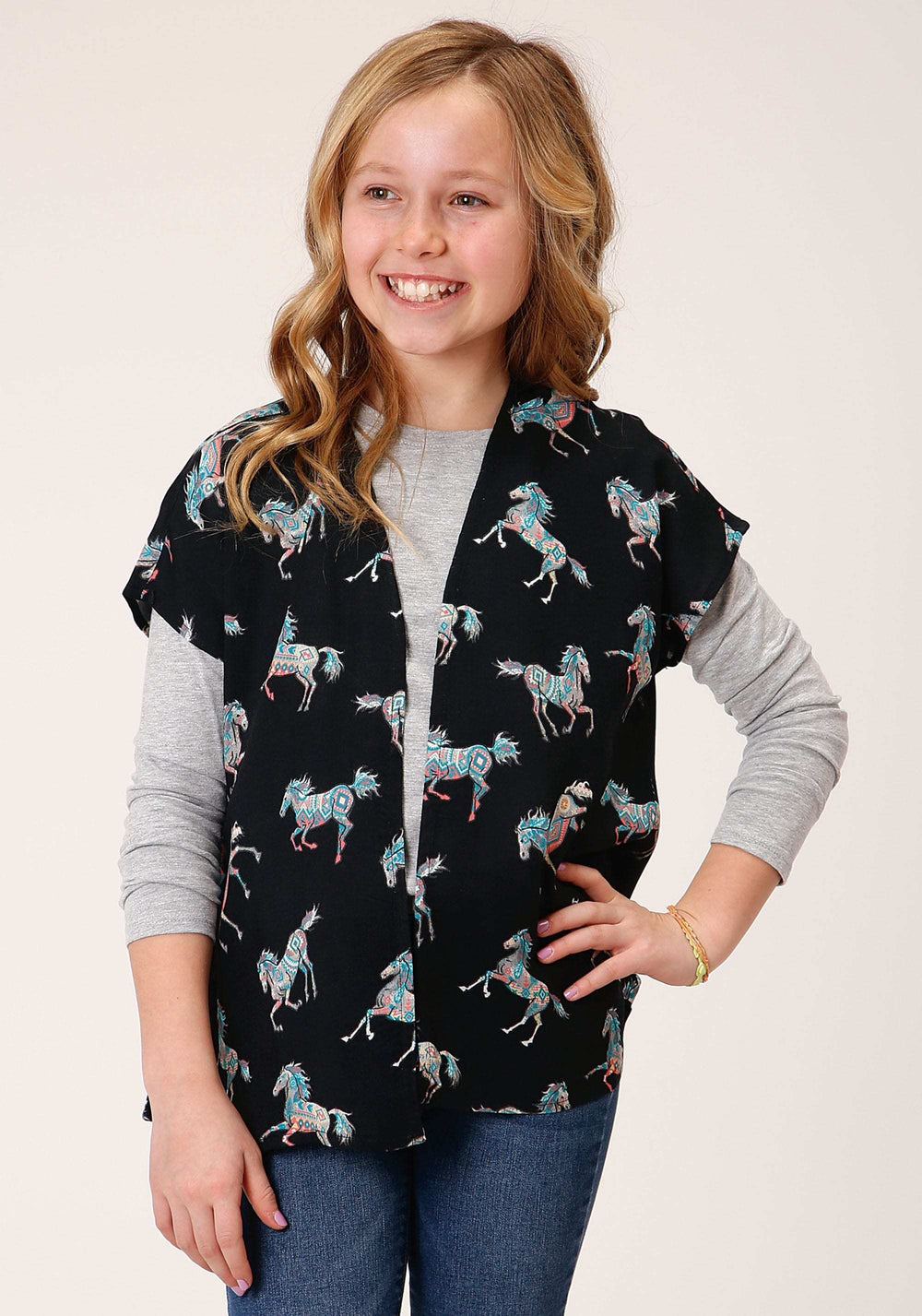 Roper Girls Wild Horse Print Rayon Cardigan - Roper - Flyclothing LLC