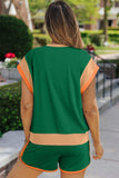 Contrast Round Neck Top and Shorts Set - Trendsi - Flyclothing LLC