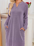 Casual Ribbed Knit Long Sleeve Dress - Trendsi - Flyclothing LLC