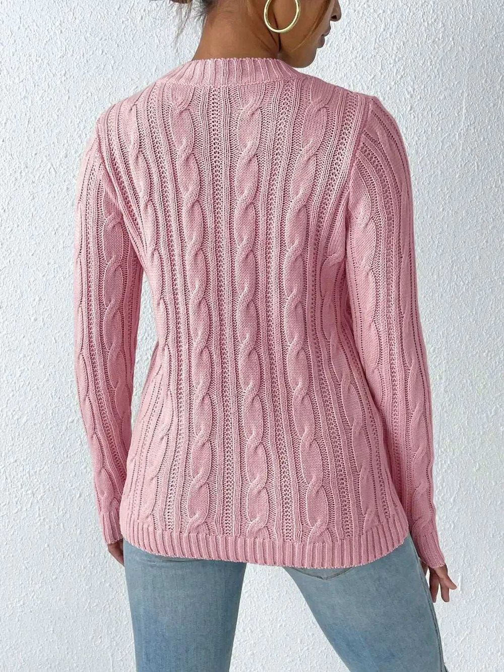 Cable-Knit Round Neck Sweater - Trendsi - Flyclothing LLC