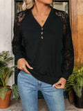 Lace V-Neck Long Sleeve T-Shirt - Trendsi - Flyclothing LLC