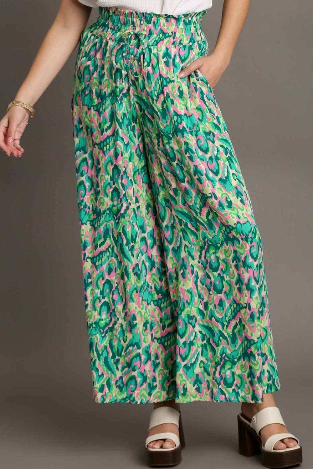 Umgee Full Size Mixed Print High Waist Wide Leg Pants Plus Size - Trendsi - Flyclothing LLC