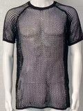 Men's Openwork Round Neck Short Sleeve T-Shirt - Trendsi - Flyclothing LLC