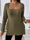 Plus Size Square Neck Long Sleeve Top - Trendsi - Flyclothing LLC