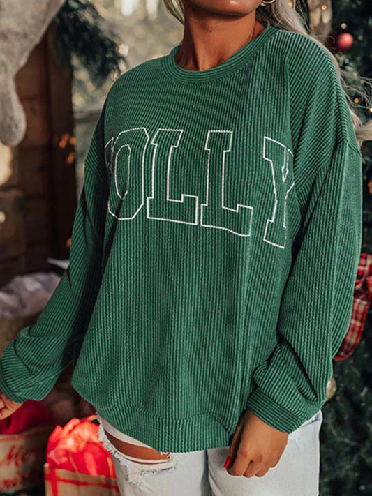 Holly Letter Round Neck Sweatshirt - Trendsi - Flyclothing LLC