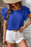 Round Neck Ruffle Sleeve Blouse - Trendsi - Flyclothing LLC