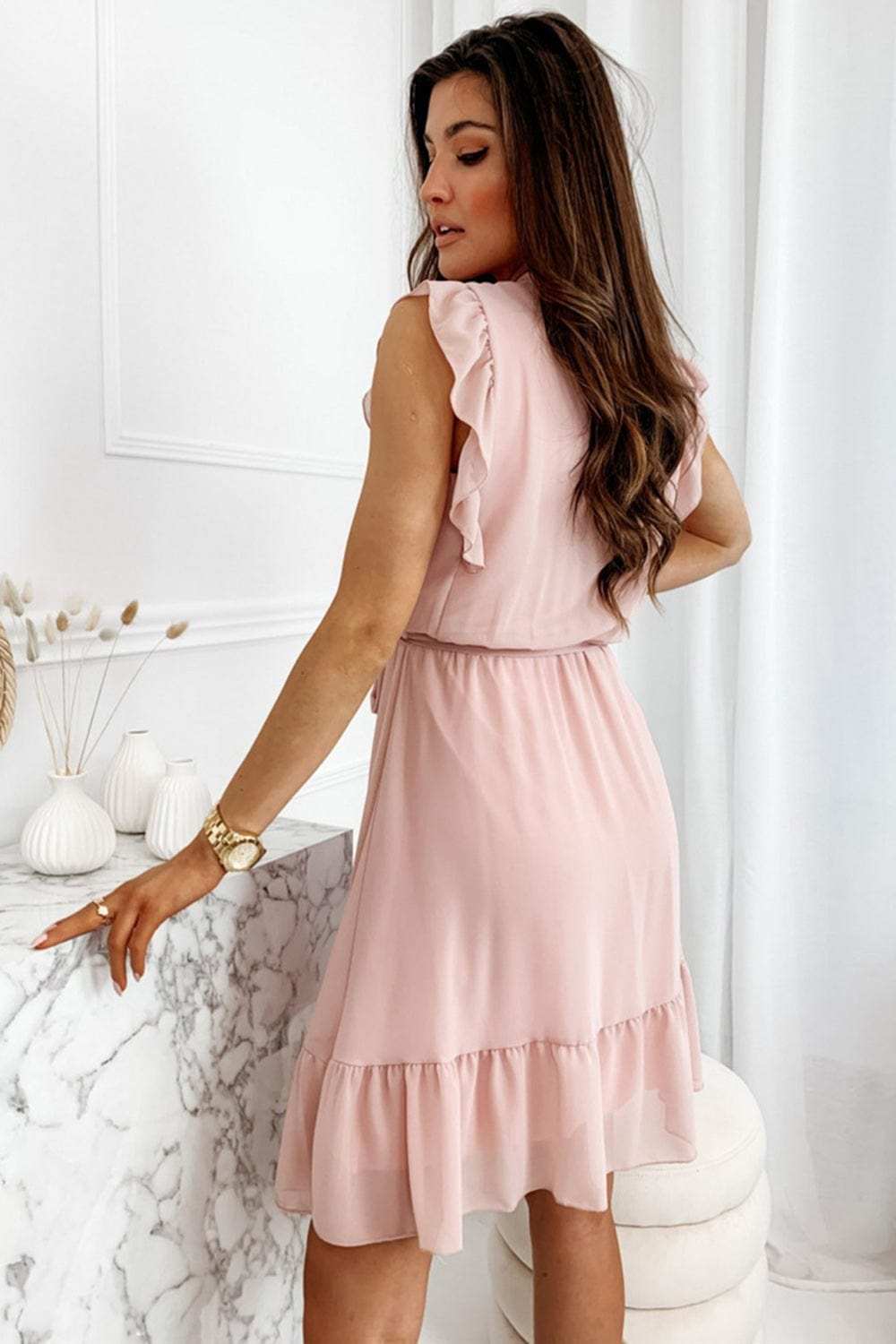 Full Size Ruffled Surplice Cap Sleeve Dress - Trendsi - Flyclothing LLC