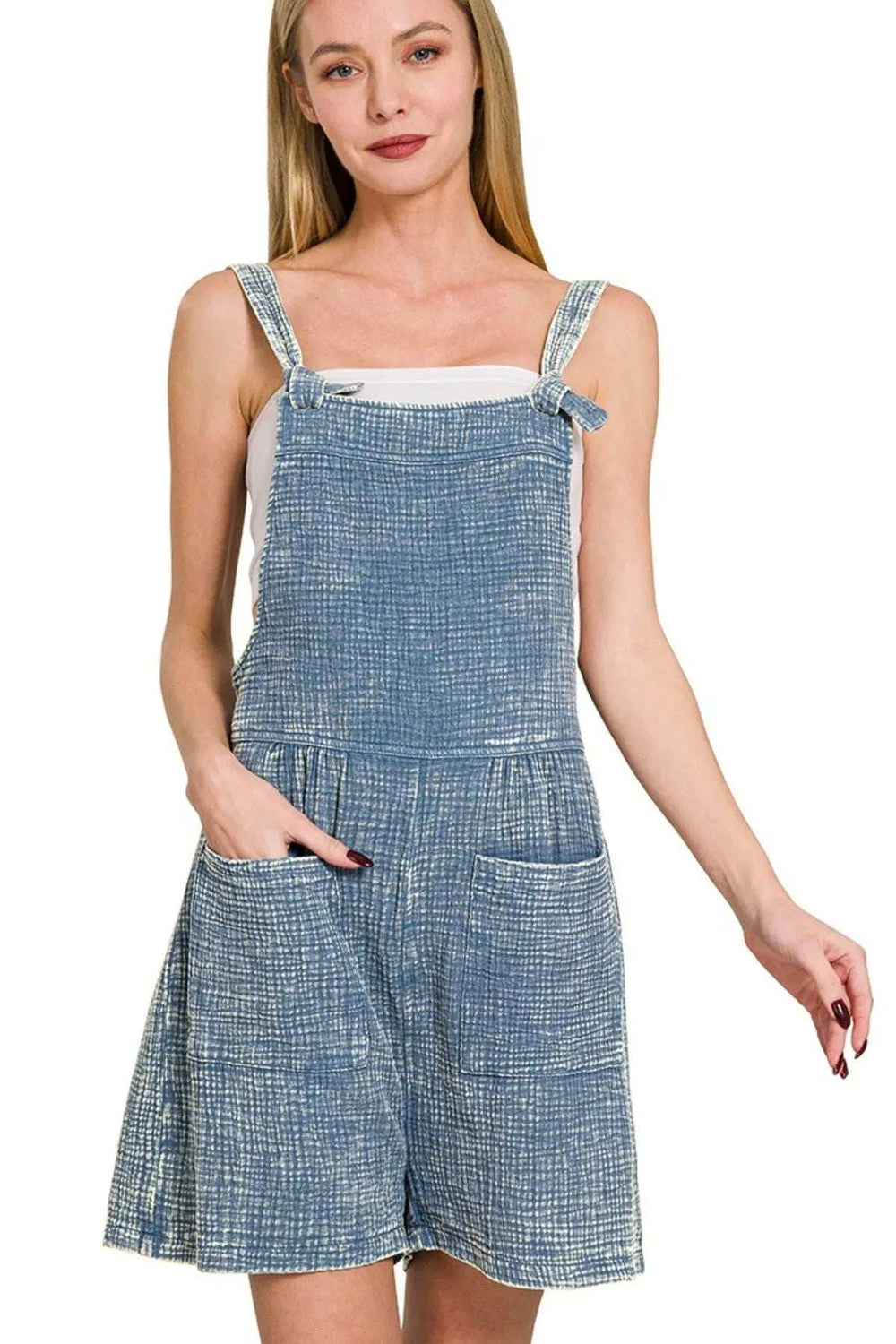 Zenana Woven Double Gauze Acid Washed Romper - Trendsi - Flyclothing LLC