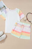Rainbow Striped Round Neck T Shirt and Shorts Lounge Set - Trendsi - Flyclothing LLC