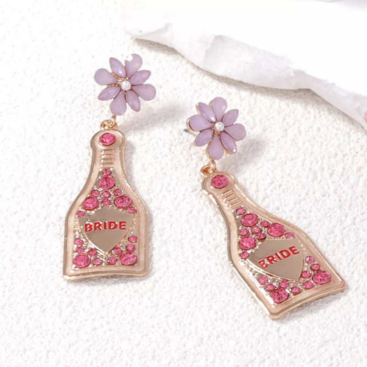 Bride Champagne Bottle Dangle Earrings - Trendsi - Flyclothing LLC