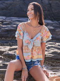 Printed Sweetheart Neck Layered Short Sleeve Blouse - Trendsi - Flyclothing LLC