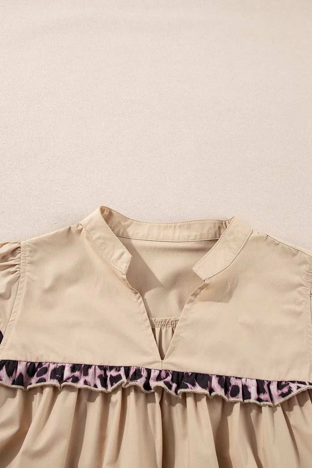 Leopard Frill Short Sleeve Blouse - Trendsi - Flyclothing LLC