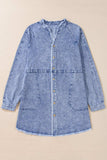 Raw Hem Button Down Long Sleeve Denim Dress - Trendsi - Flyclothing LLC