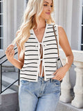 Tie Front Striped Knit Vest - Trendsi - Flyclothing LLC