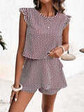 Printed Round Neck Top and Layered Shorts Set - Trendsi - Flyclothing LLC