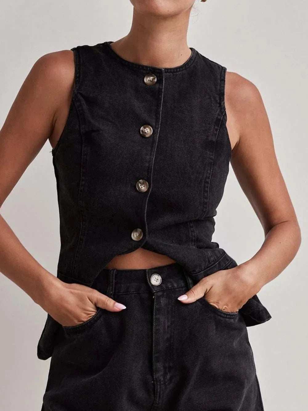 Button Down Denim Vest - Trendsi - Flyclothing LLC
