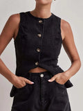 Button Down Denim Vest - Trendsi - Flyclothing LLC