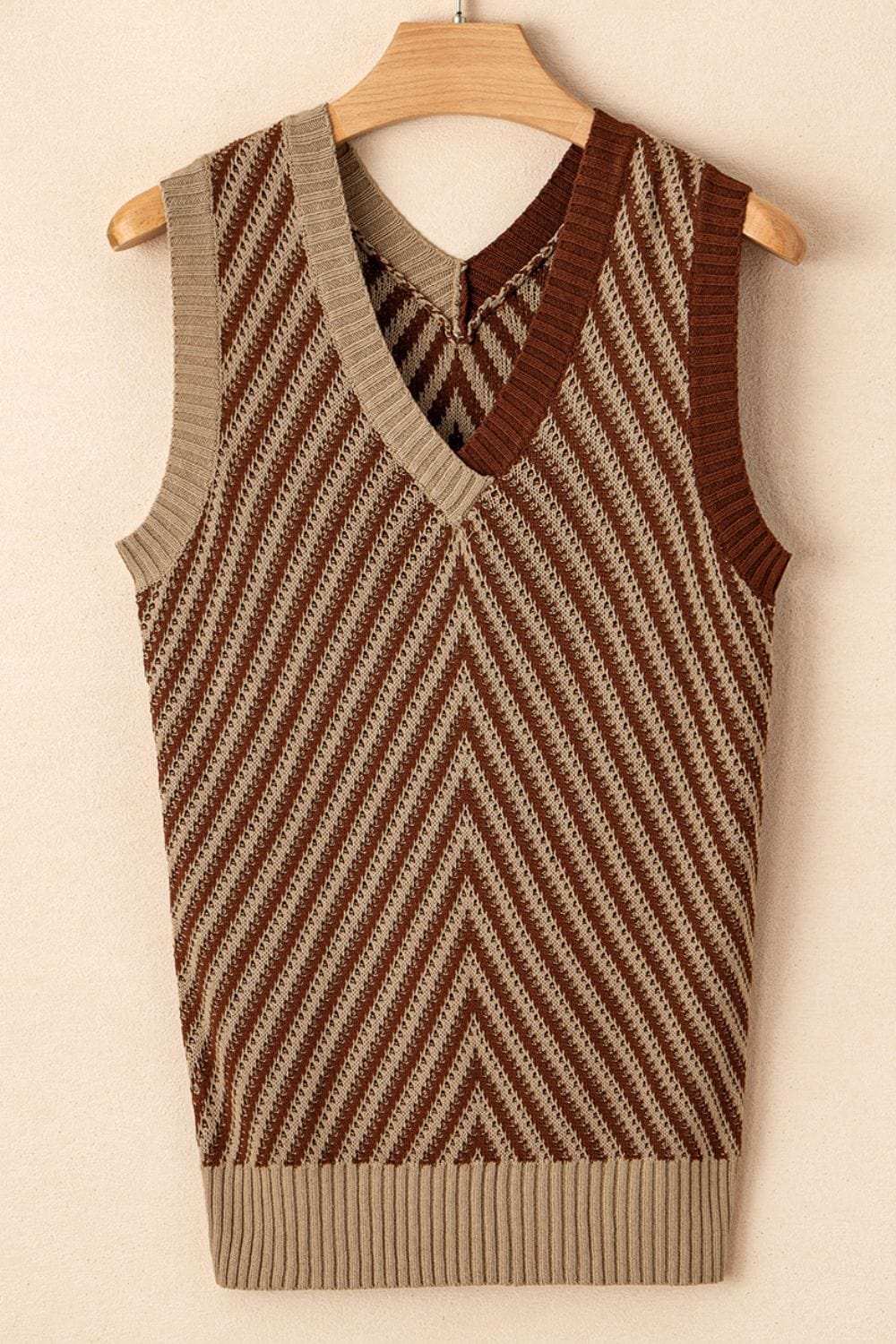 Striped Contrast V-Neck Sweater Vest - Trendsi - Flyclothing LLC