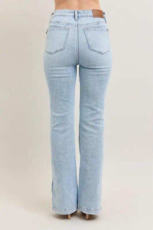 Judy Blue Full Size Tummy Control Vintage Wash Side Slit Slim Boot Jeans Plus Size - Trendsi - Flyclothing LLC