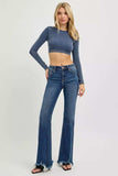 RISEN Full Size Mid Rise Flare Frayed Hem Jeans Plus Size - Trendsi - Flyclothing LLC