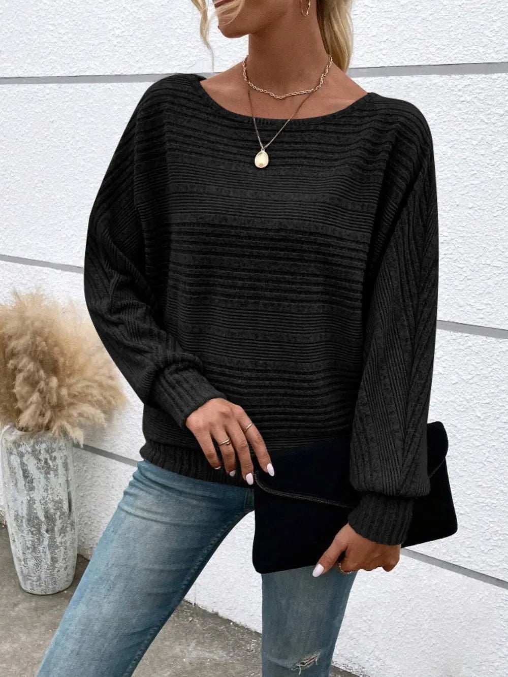 Full Size Round Neck Long Sleeve Top - Trendsi - Flyclothing LLC
