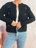 Cherry Embroidered Button Up Cardigan - Trendsi - Flyclothing LLC